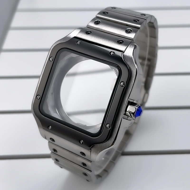 38mm NH35 Quadratisches Gehäuse Schwarz Gold Edelstahl Modifikationsteile für SKX Mod Zubehör Fit Santo Case NH35 NH36 Uhrwerk – Detail 5