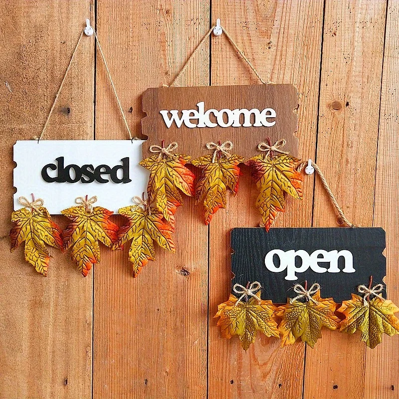 1Pc Vintage Wood Poster Wooden Open Closed Welcome Sign Plaque for Home Cafe Shop Door Hanging Decoration Crafts
