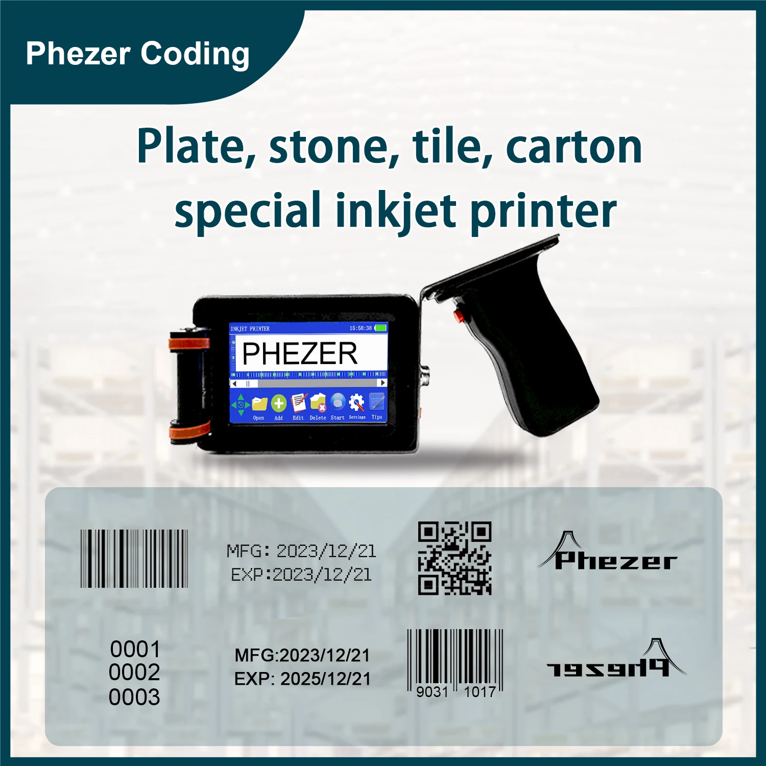 

For hp Phezer 12.7/25.4mm Handheld Inkjet Printer Board Sheet Portable Printer QR Bar Batch Code Date Logo Expiry