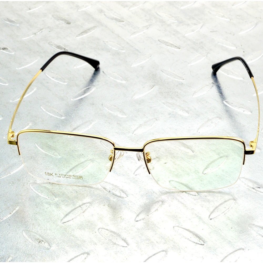 Gold Rectangle Titanium Alloy Half-rim Light Weight Allergy Free Men Optical Glasses Frame Eyeglasses Eyeframe Eyewear