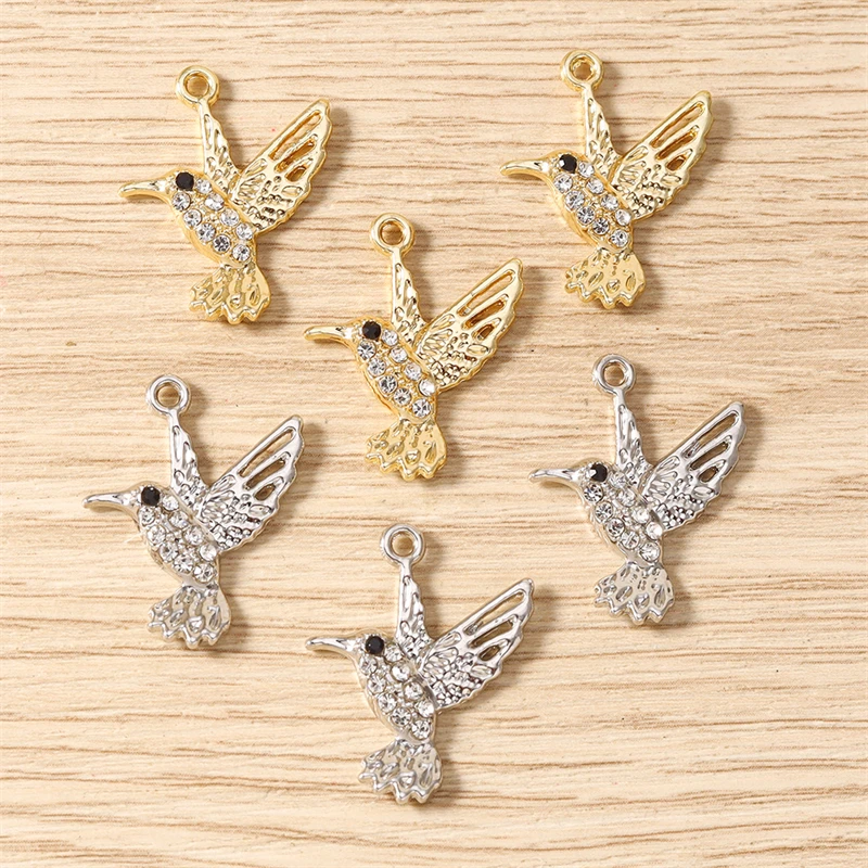 10 Stück 20x24mm Niedliche Gold- und Silberfarbene Kristall-Legierungs-Tier-Vogel-Anhänger für Schmuckherstellung, Halsketten, Ohrringe, DIY-Zubehör – Detail 4