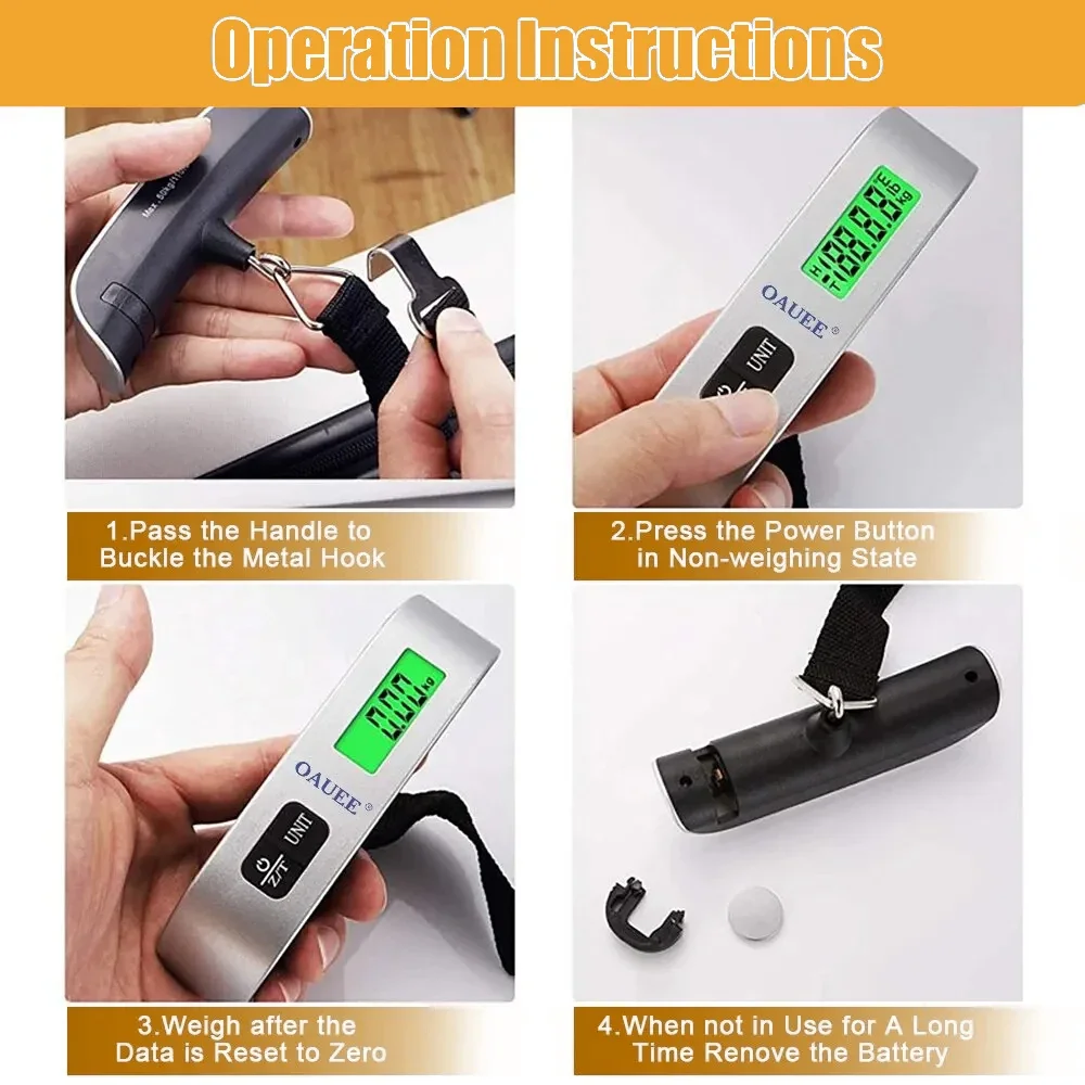 Digital Portable Suitcase Scale LCD Display Electronic Weighting Tool for Baggage Travel Weighs Bags up to 50kg/110lb - view 4