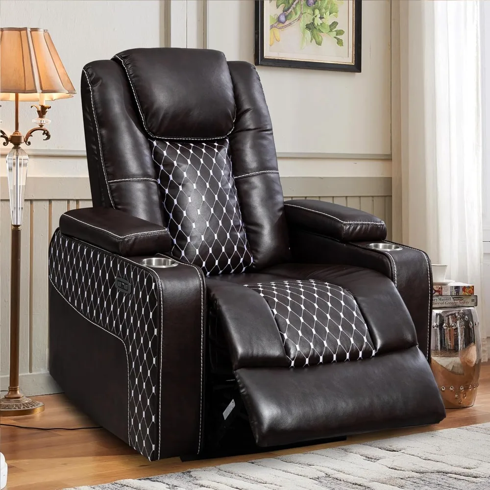 

Leather Power Recliner Chair, Zero Gravity Electric Recliner with Hidden Arm Storage, USB Charging Port, 2 Cup Holders for Livin