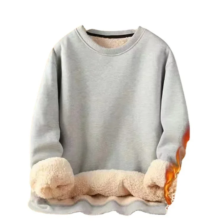 Men Winter Fleece Thickened Sweatshirts Male Retro Casual O-neck Long Sleeve Hoodie Tops 2023 Solid Basic Warm Loose Pullovers
