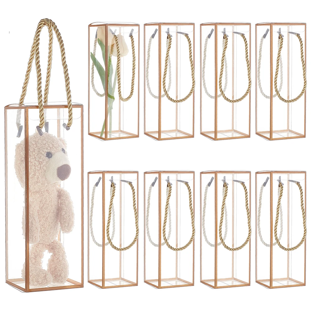 

Transparent PVC Plastic Gift box with Polyester Cord Rectangle Dark Goldenrod Finished Product: 7x7x21cm 3pcs/set