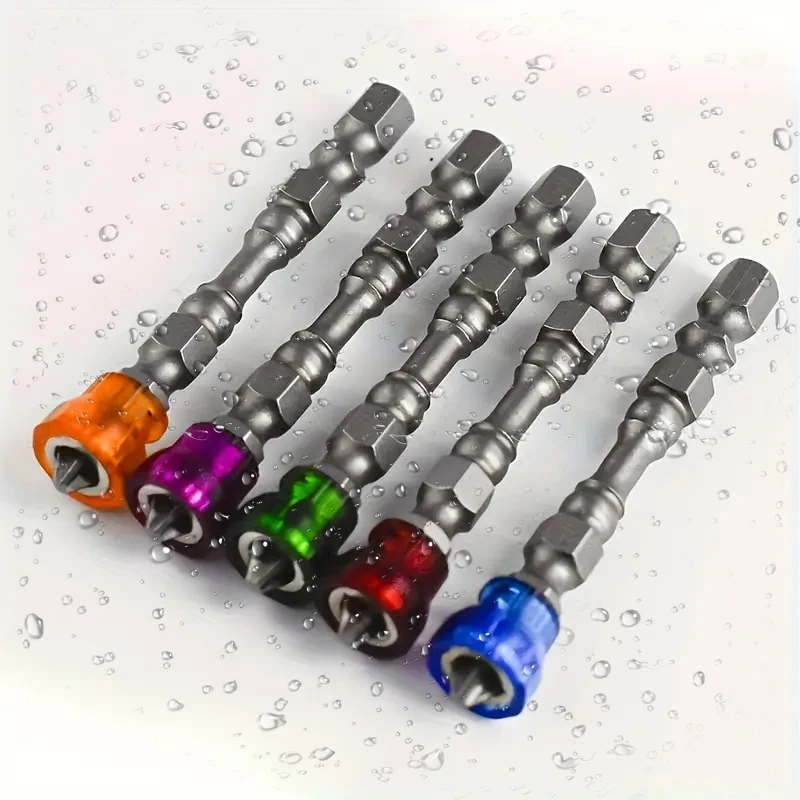 5pcs cross screwdriver bit set, 1/4 inch hexagonal handle, colorful magnetic ring PH2 cross screwdriver bit