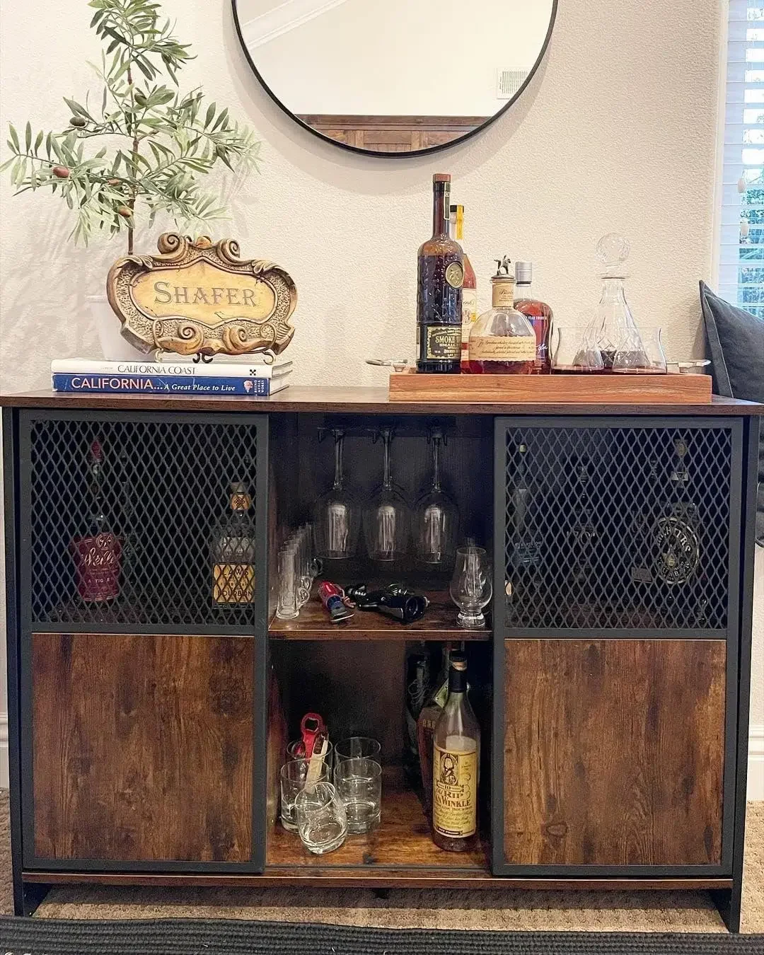 Bar Cabinets for Liquor and Glasses,Wine Cabinet Coffee Bar for Home with Wine Storage Farmhouse Kitchen Sideboard