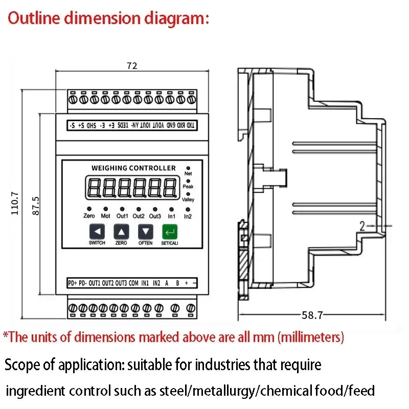 RS232 RS485 High-precision rail-type weight transmitter instrument weighing signal amplifier weighing module TDA08A MODBUS RTU