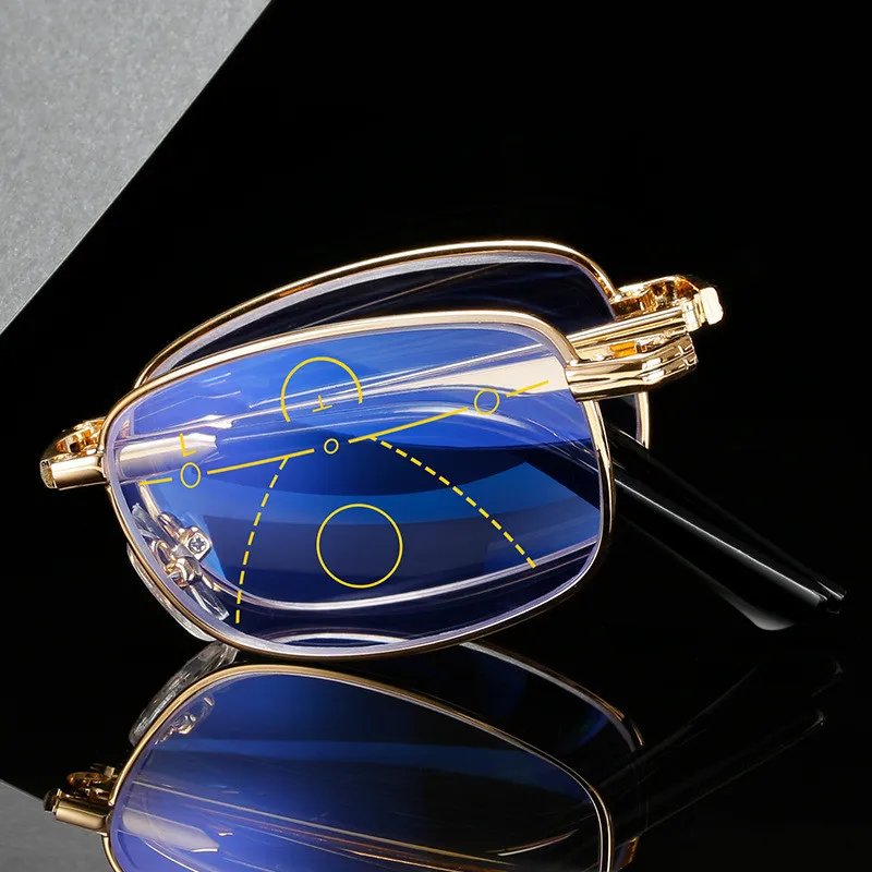 Anti-blue Light Eyeglasses Vintage Folding Reading Glasses with Box Collapsible  Men Women Progressive Bifocal 4 In 1 Eyewear