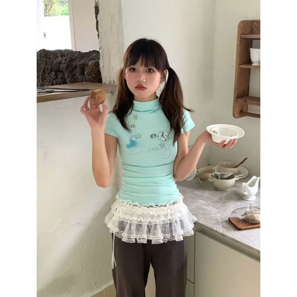 

Новая кружевная мини-юбка с цветочной вышивкой Y2K, уличная одежда, прозрачные юбки со рюшами, Harajuku, занавеска для ягодиц, джинсовое украшение