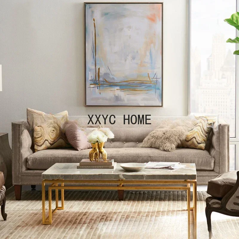 Customized furniture American fabric three-person sofa simple and old soft bag rivet double sofa combination leisure sofa