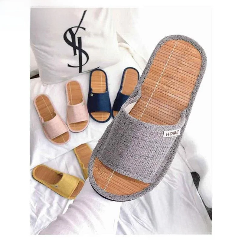 

New 2026 Men's Bamboo Slippers Summer Indoor Outdoor Casual Slip-On Shoes Breathable Comfortable Unisex Home Slippers