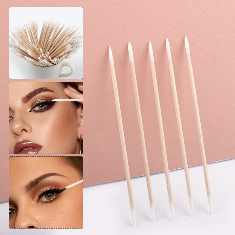 

100Pcs Disposable Ultra-small Cotton Brush Swab Lint Free Micro Wood Makeup Lash Glue Removing Tool Eyelash Extension Cosmetic