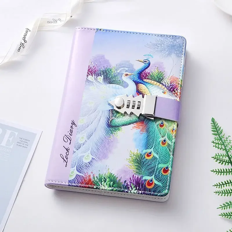 A5 Password Notebook Cute Cartoon Child Personal Diary with Lock Code Thick Notepad Pu Leather Office School Supplies Gift