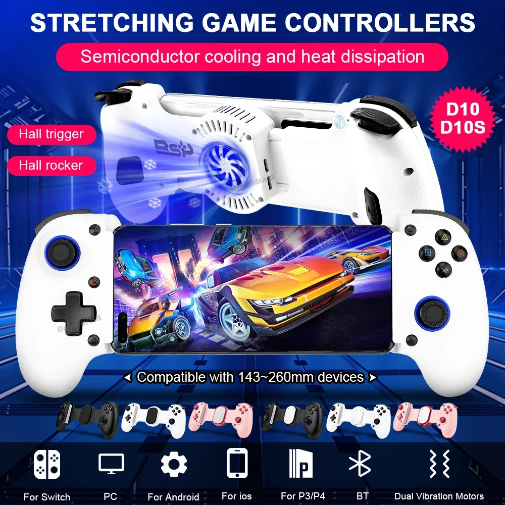 3 Colors D10 D10S Stretching Cooling Wireless Game Controller For SWITCH/Android/Apple IOS Tablet /PS3/PS4/XBOX Gamepad Streamin