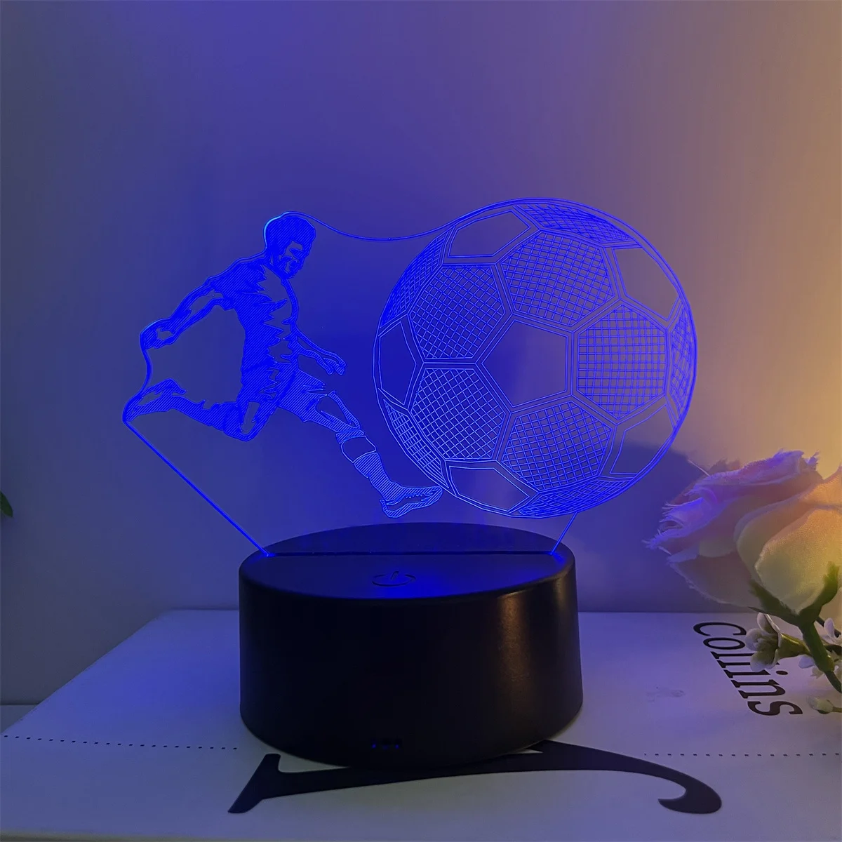 1pc Football 3D Night Light, 3D Optical Illusion Lamp With Touch, 7-Color Changing Ambient Light For Bedroom
