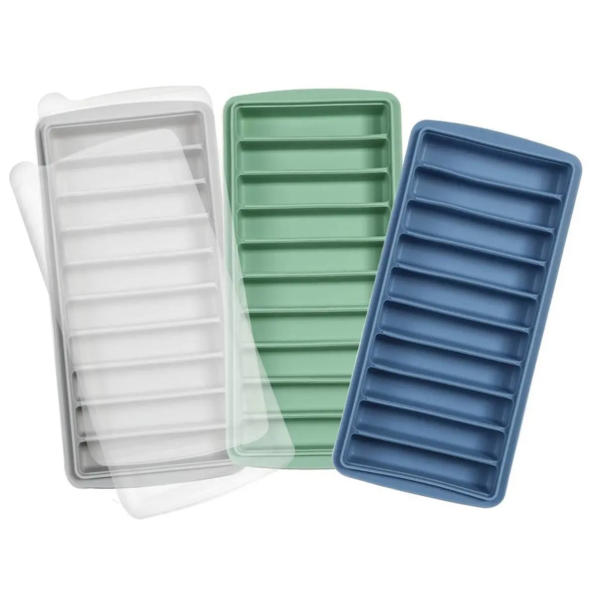 2026 New 3 PCS Tray, Long Stick Tray Silicone with Lid, Rectangular Narrow Stick, Easy Release,for Juice Bottles,Parties