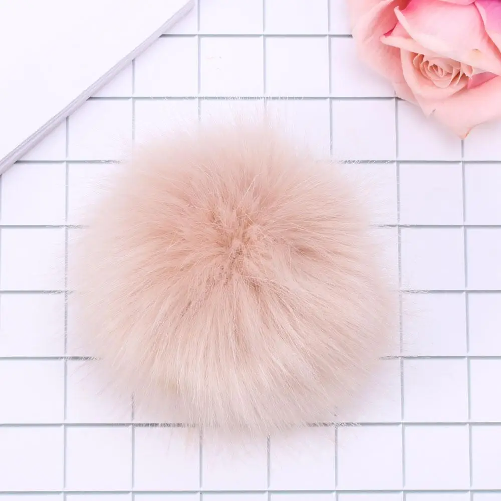 15cm Big Pom Women Knitted Hat Skullie Imitation Fur Pompom