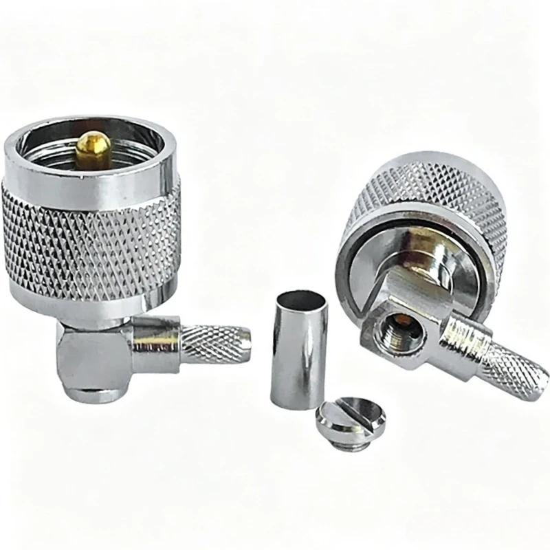 PL259 UHF Male Right Angle Crimp Connector 90 Degree RF Coaxial PL259 Plug for RG58 RG142 LMR195 RG400 Cable 50 Ohm Brass