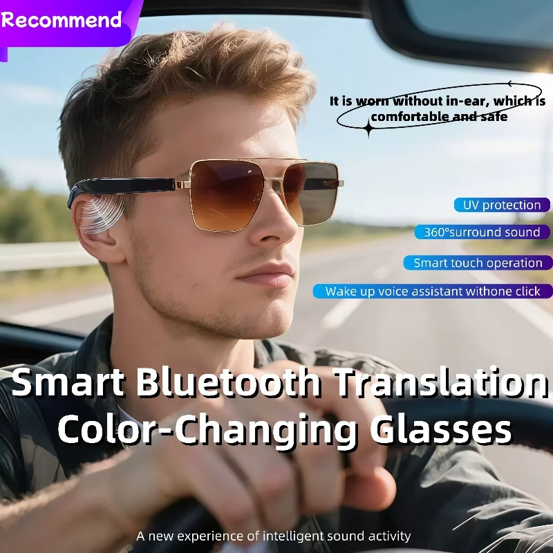 

GT30 Automatic Power Bluetooth Glasses AI Smart Glasses for Listening to Music and Making Calls Realtime Translation Sunglasses