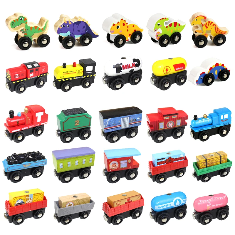 

Wooden Magnetic Train Locomotive Car Toys Wood Railway Car Accessories fit for Brand Wooden Tracks Educational Kids Toys