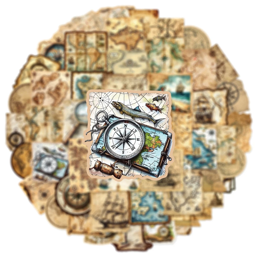 

10/30/50pcs Vintage Cartoon Nautical Travel Map Stickers DIY Skateboard Guitar Suitcase Laptop Cool Graffiti Sticker Fun for Toy