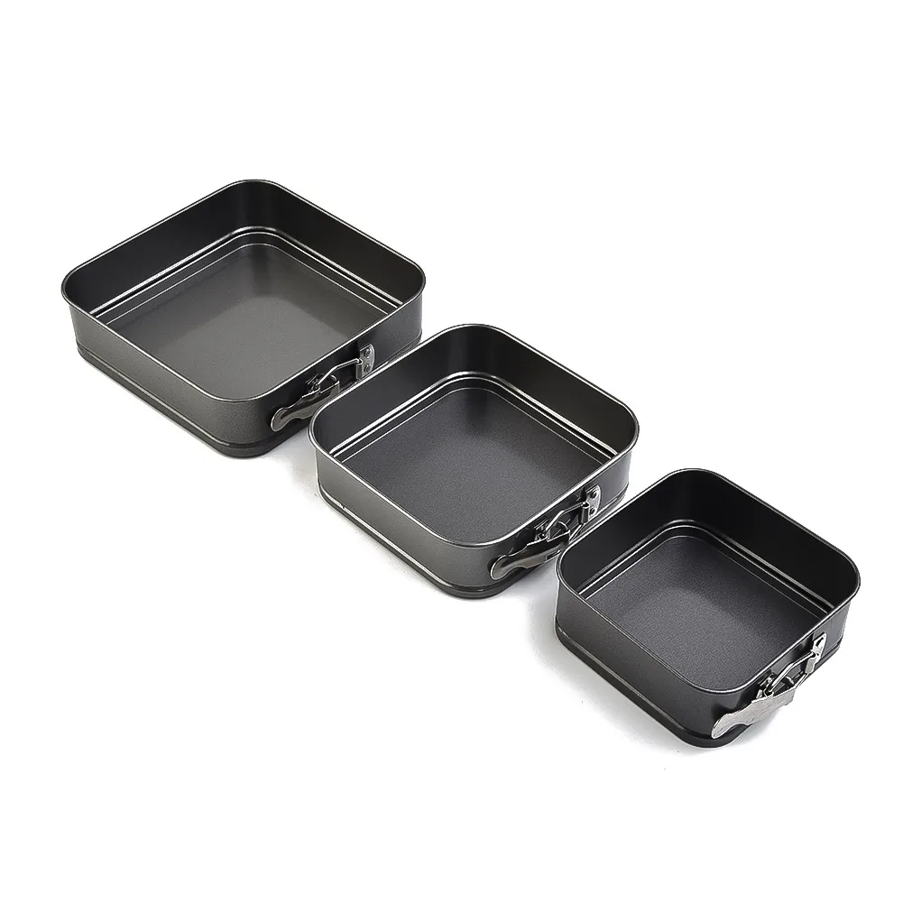 3Pcs/Set Square Shape Cake Dessert Tins Model Leak-proof Tight Seal Heat Resistance Carbon Steel Movable Chassis Slipknot