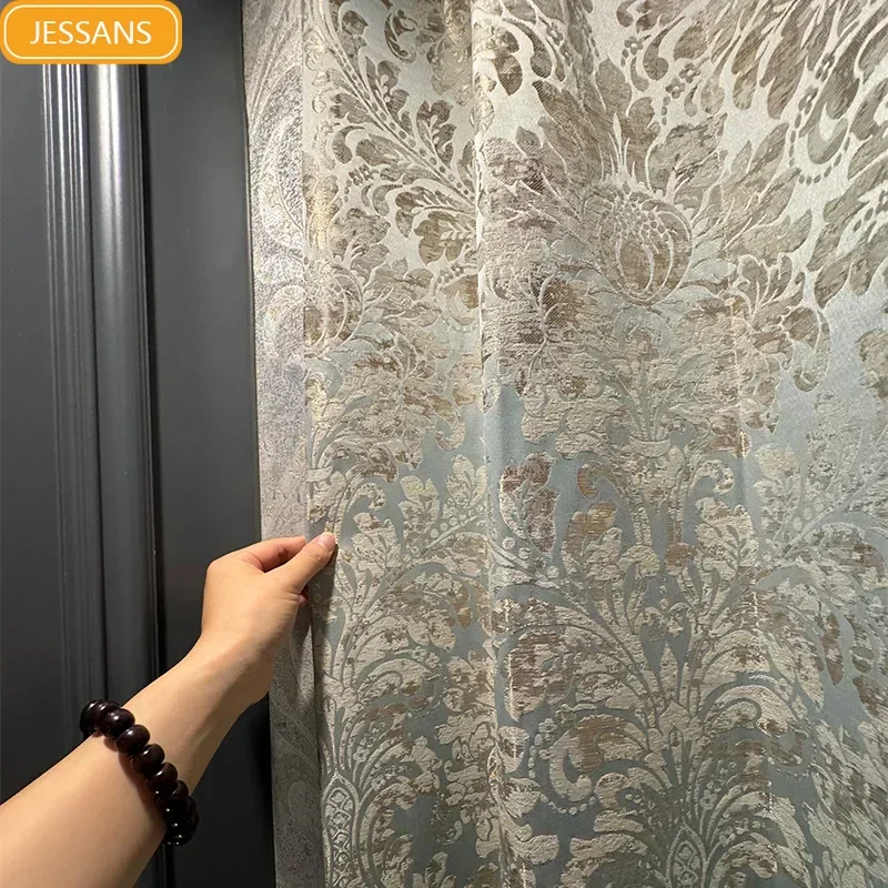 

French Embossed Gold Wire Paisley Jacquard Thickened Curtains for Living Rooms Villas Bedrooms Customized Finished Products