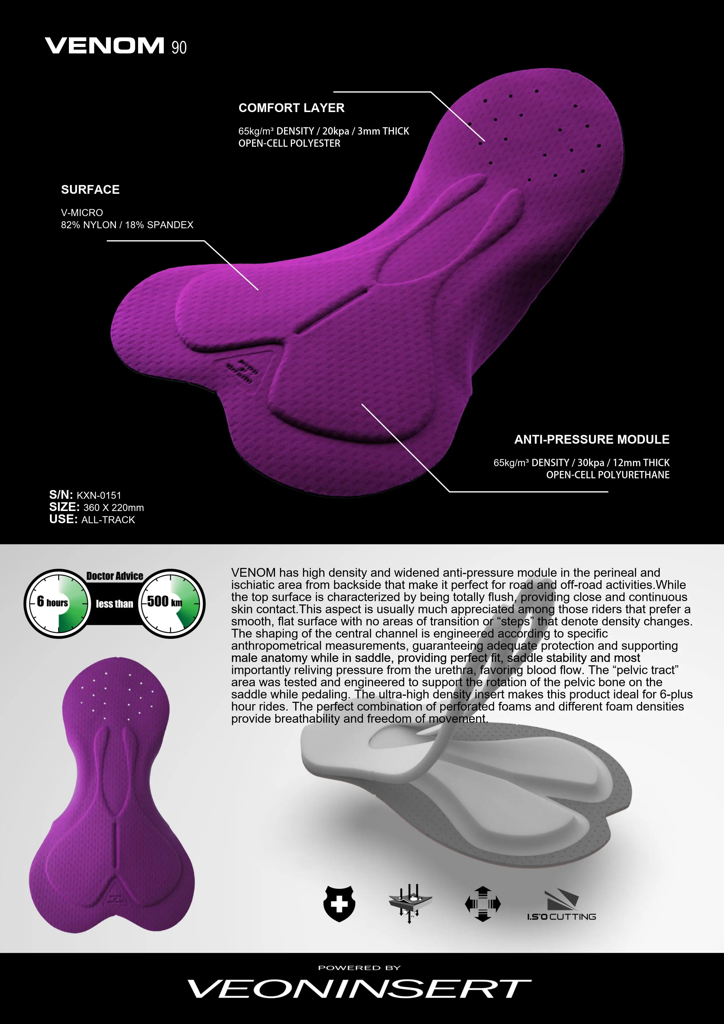 DAREVIE-almohadilla de ciclismo 3D para hombre, esponja suave de corte, 360X220 MM