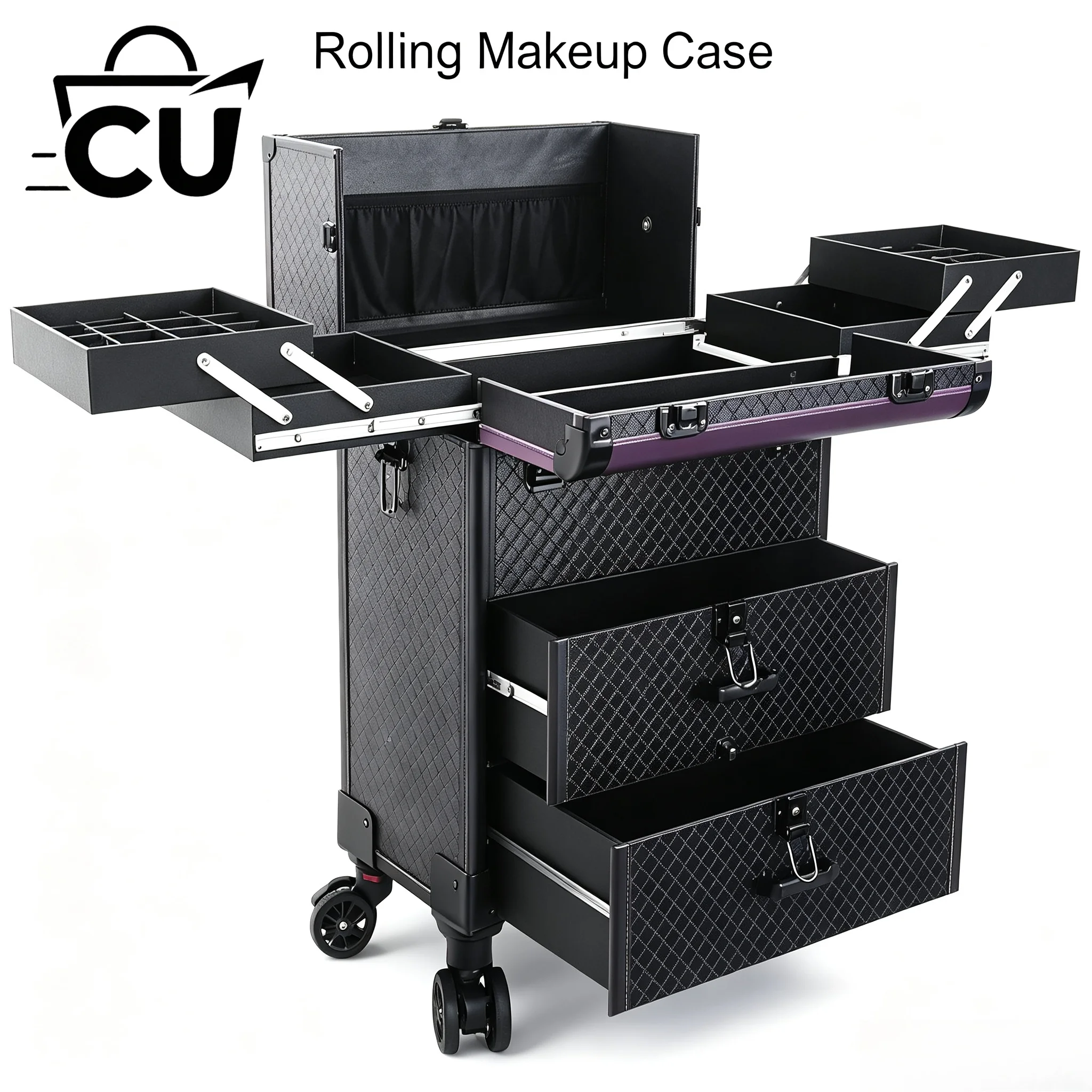 Large Multi-Layer Lockable Tie Rod Cosmetic Case,Portable Storage Box for Makeup Artist Nail Art & Embroidery Professional Tools