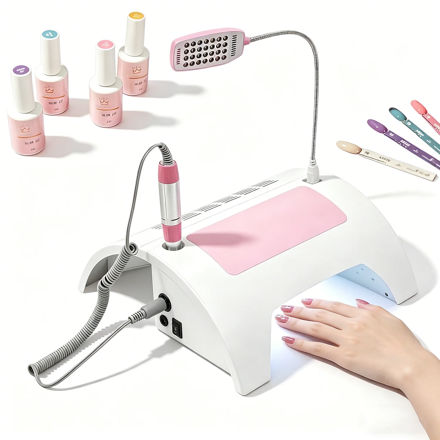 

Nail Dust Collector Vacuum Professional 35000RPM 5 in 1 Nail Drilling Machine UV LED Nail Lamp Hand Pillow Acrylic Nail Tool