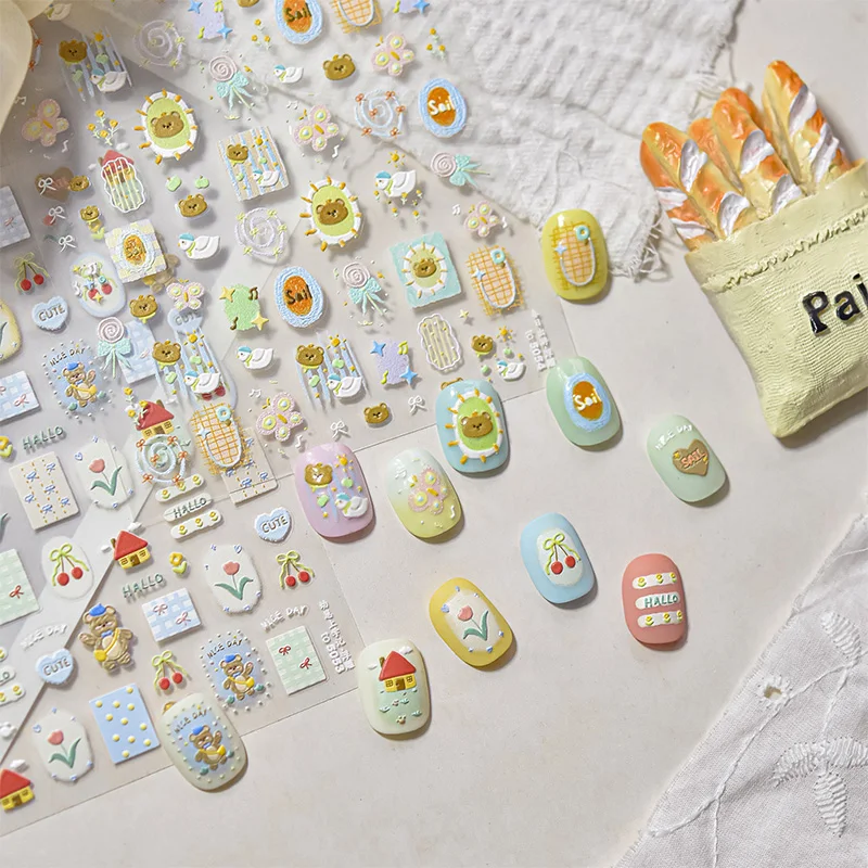 

1 шт. Наклейки для ногтей с тиснением и текстурой, милые, для детей, для вечеринок, семейных мероприятий, аксессуары для нейл-арта