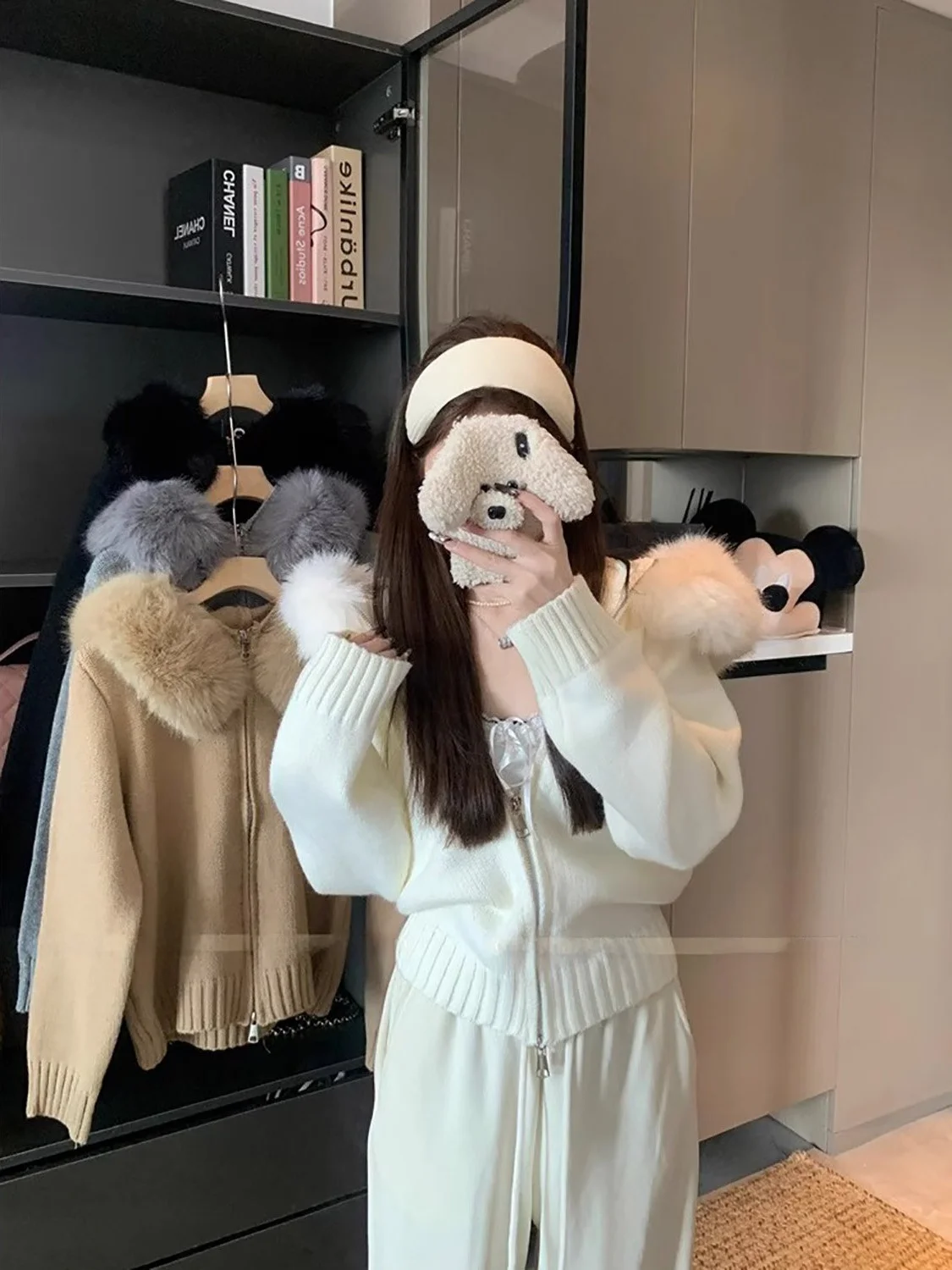 

Sweet Sle Long Sve Knitted Coat Women's Loose Slimming Fur Collar Autumn New Faion Versatile Top Korean Sle Casual Wear