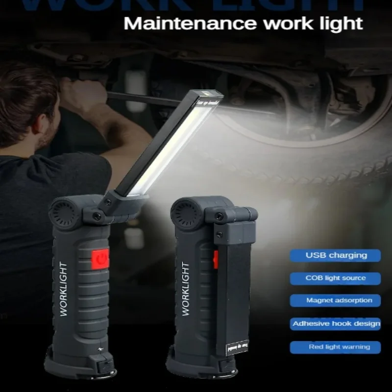 Rechargeable Camping LED Work Light COB Flashlight with Magnet and Hook Waterproof 5 Lighting Modes Suitable for Night Work