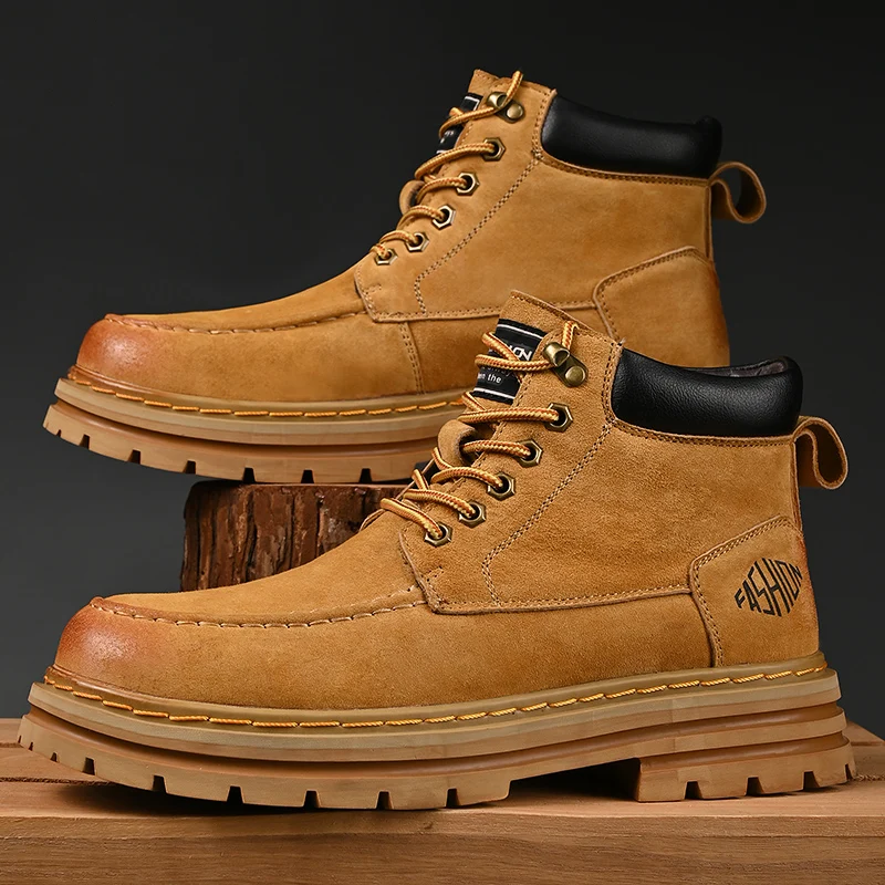 

Outdoor Mountaineering Work Boots for Men: 2025 New Big Yellow Boots, High-Top Height-Increasing British Style Durable Work Shoe