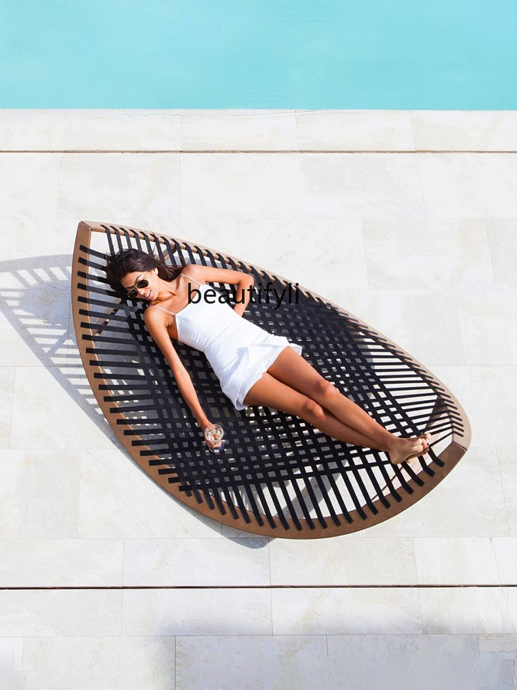 

Outdoor rattan teak bed balcony leisure waterproof courtyard creative outdoor bed