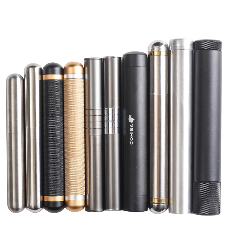 Portable Stainless Steel Cigar Tube Exquisite Polished Cigar Case Single Smoking Set Cuban Cigar Cover Storage Tube