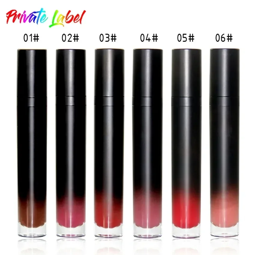 Private Label 12 Kleuren Gradiënt Black Tube Vloeibare Lippenstift Non Stick Cup Waterdicht Langdurig Nude Sexy Lipgloss Bulk