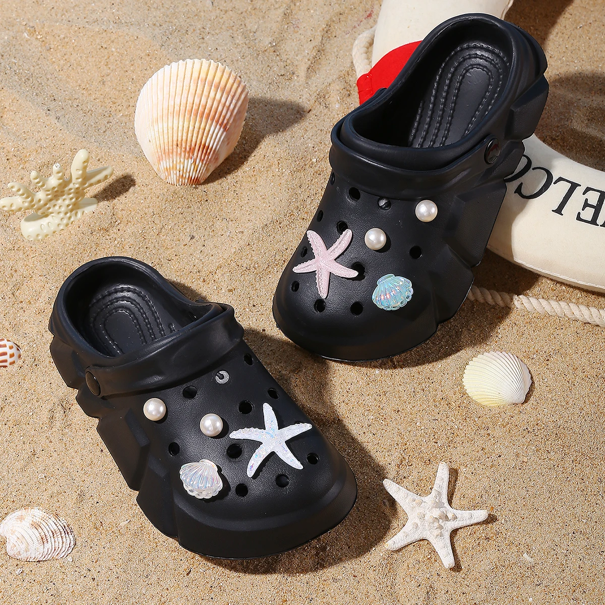 Starfish Seashell Clogs for Girls, Cute Shoes Accessories, Girls DIY Sandals Beach Decoration Outdoor Slippers