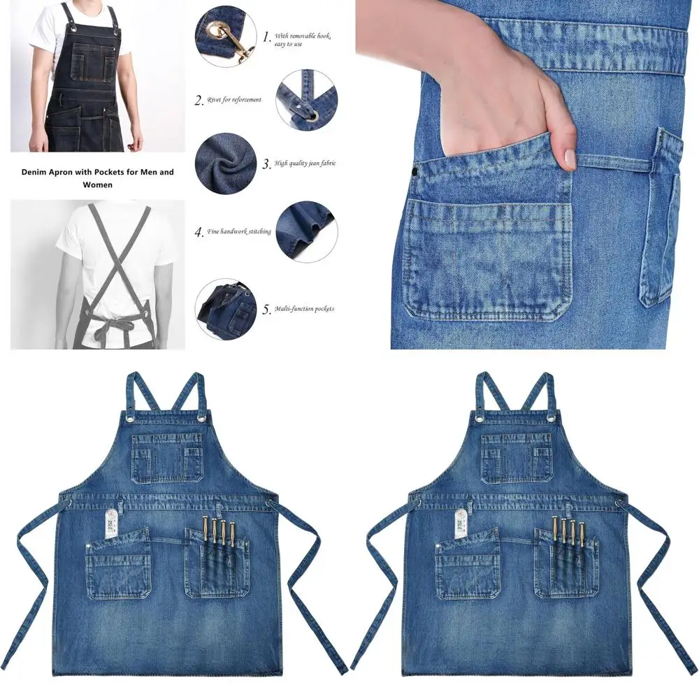 

Versatile Pocketed Denim Apron for Kitchen, Cooking, BBQ, and Gardening