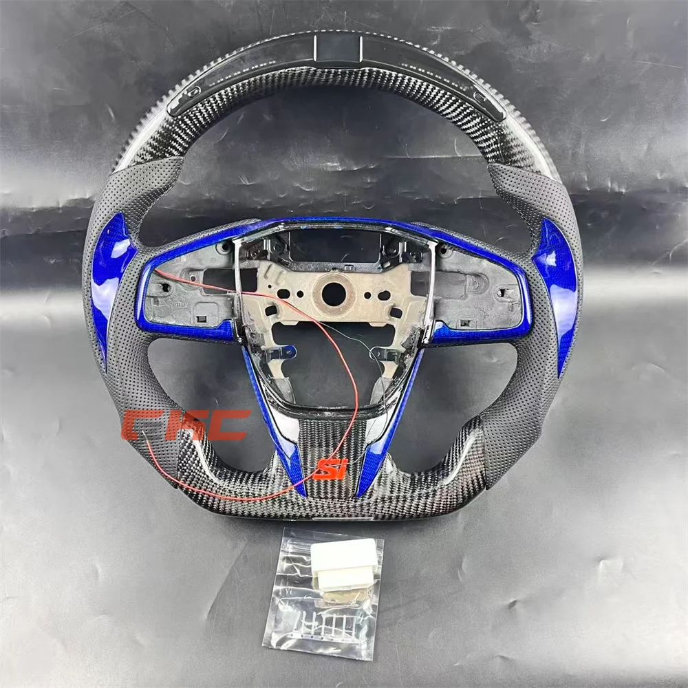 

Индивидуальный черный перфорированный кожаный руль из углеродного волокна со светодиодной подсветкой на 2016, 2017, 2018, 2019, 2020 2021, honda civic