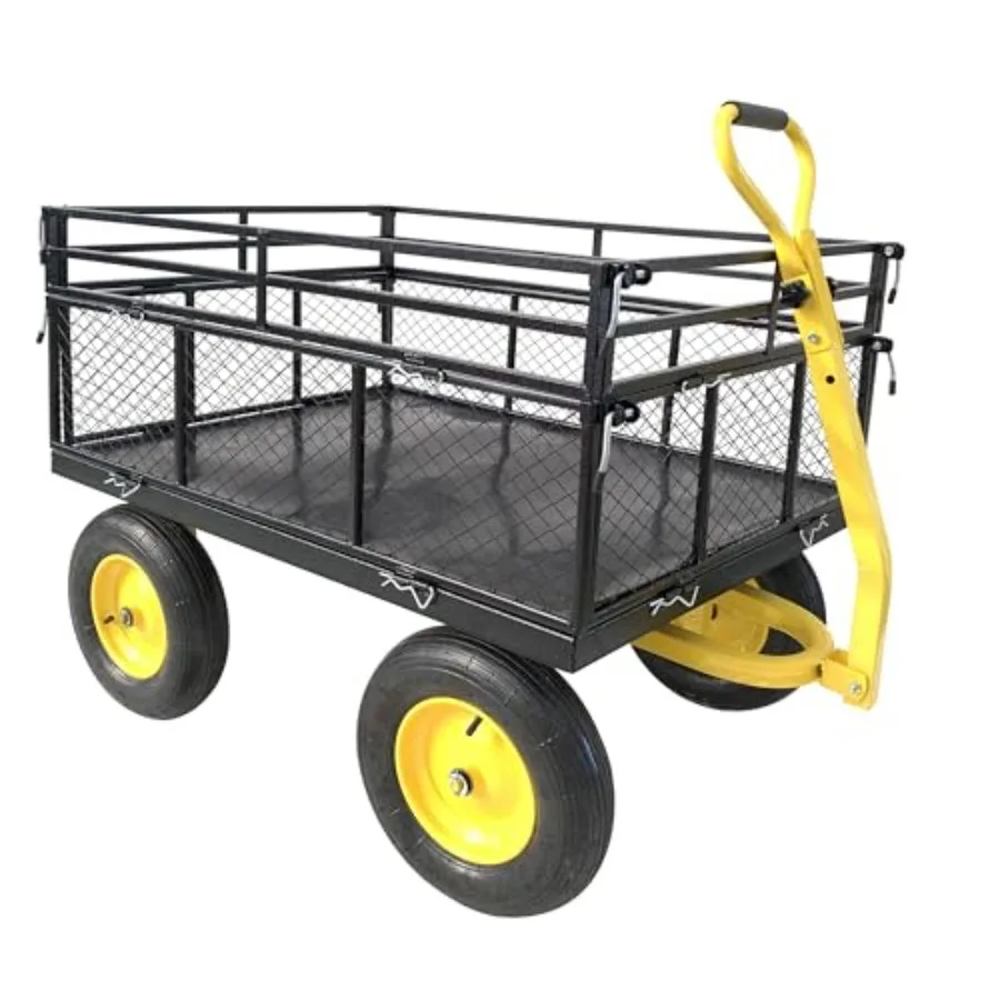 

Стальная садовая тележка повышенной прочности, грузоподъемность 1400 фунтов, со съемными сетчатыми бортами, трансформирующаяся в металлическую платформенную тележку 2-в-1.