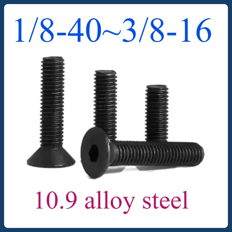 

1~10pcs Black Hexagon 1/8-40~3/8-16 Socket ultra-thin ultra-low 10.9 Alloy Steel flat head Allen cap bolts