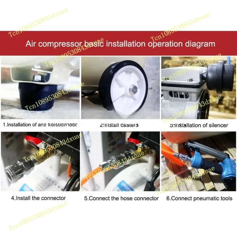 220V 1100W 8L Small Air Compressor Oil-free Silent High-pressure Air Pump Low Noise Portable Air Compressor