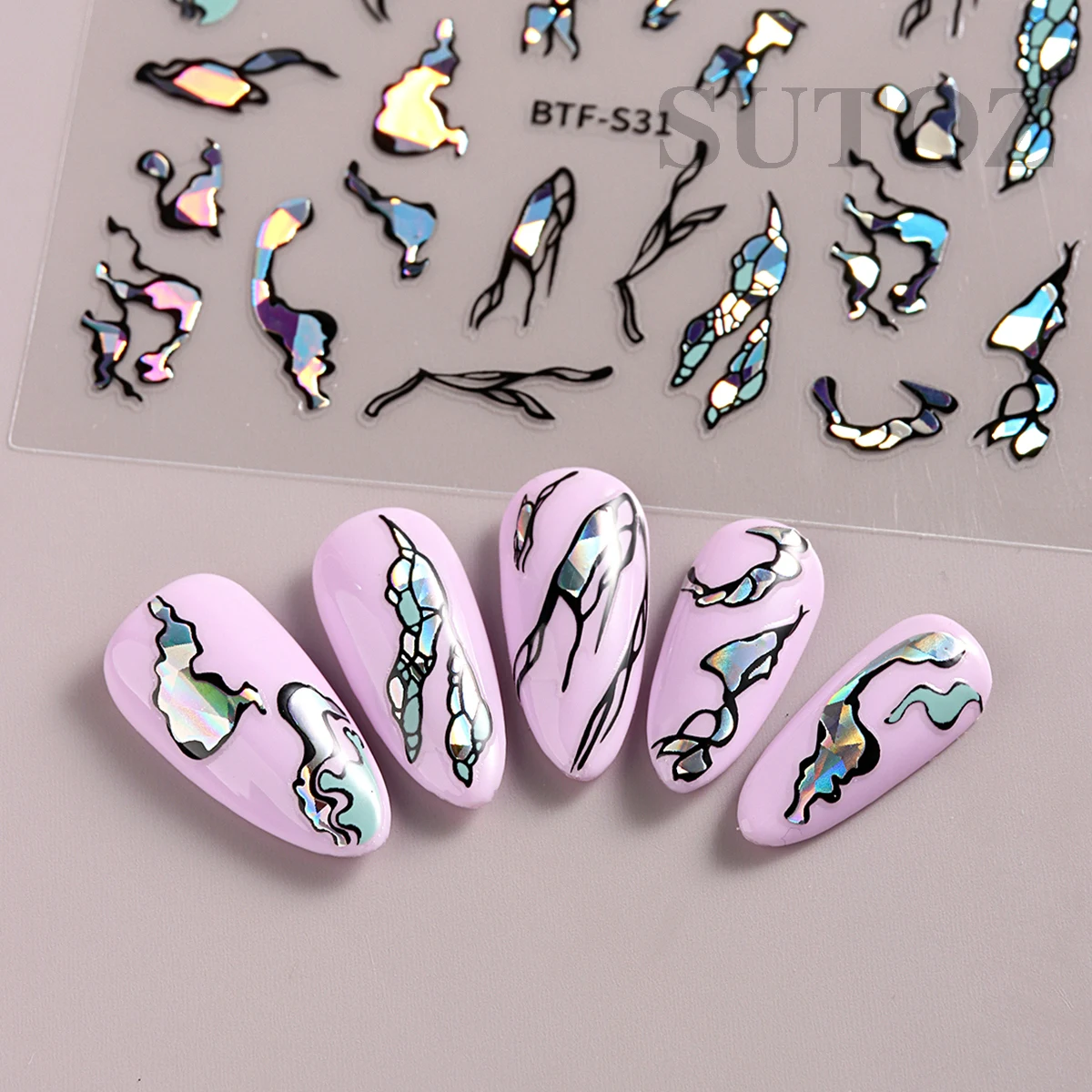 Gold Laser Geometric Lines 3D Nails Stickers Gradient Marble Letter Sliders For Nails Charms Decal Manicure Decoration LEBTF-S31