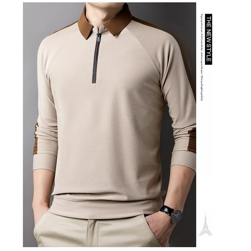 Frühling und Herbst Herren Langarm POLO Bottoming Mittleren Alters Papa High-End-Revers Reißverschluss Kragen Hemd