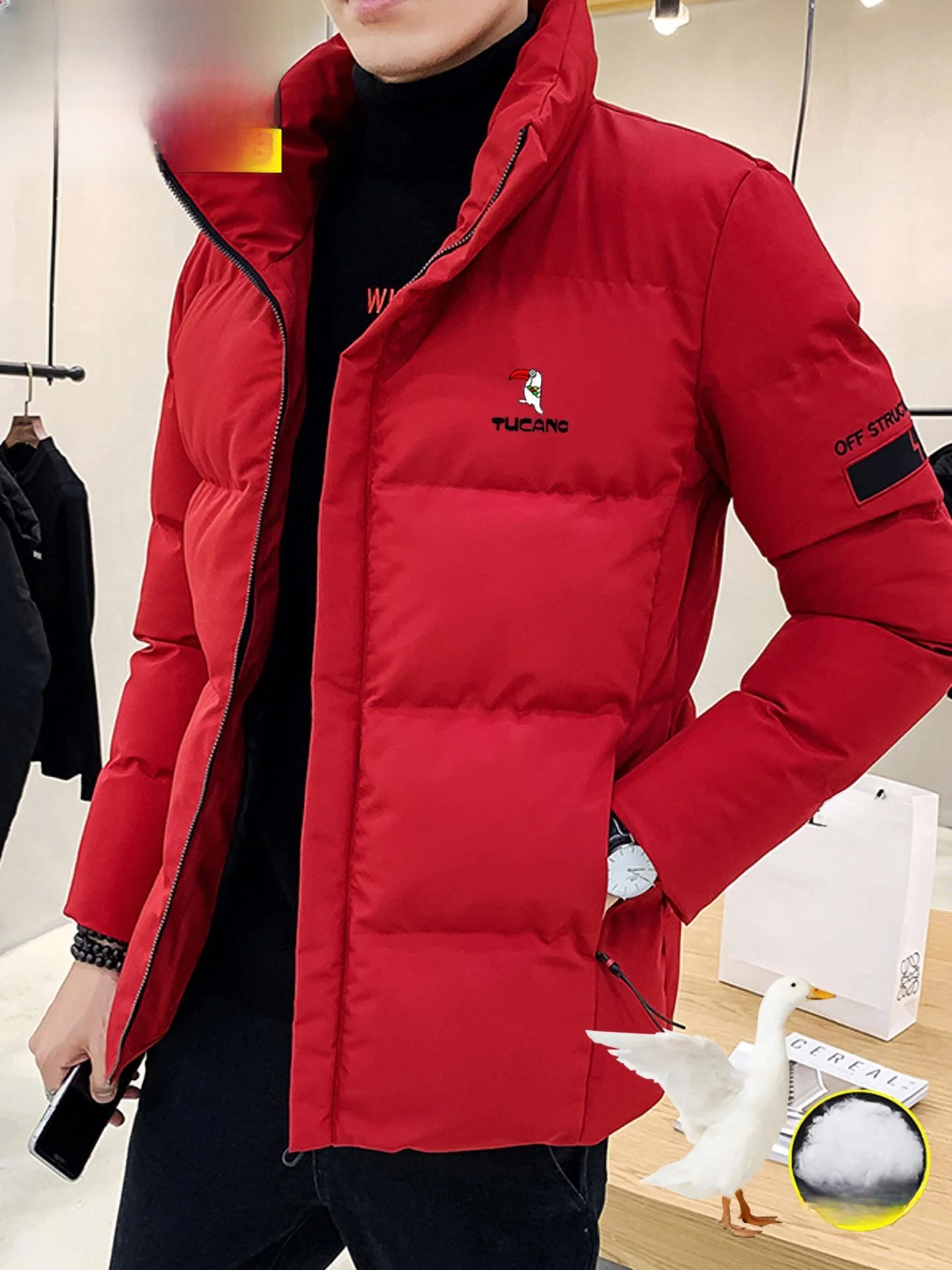 ملابس خارجية شتوية من القطن من TUCANO للرجال معطف دافئ من القطن بياقة واقفة وسحاب للإغلاق طويل Sve للشباب...