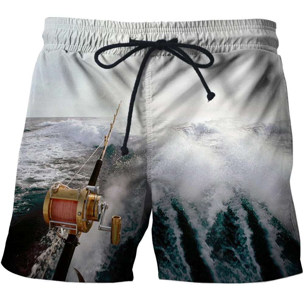 Fishing 3D Print Beach Shorts Fish Animals Men\'s Casual Board Shorts Fashion Short Pants Plus Size Sportswear Trousers Clothing