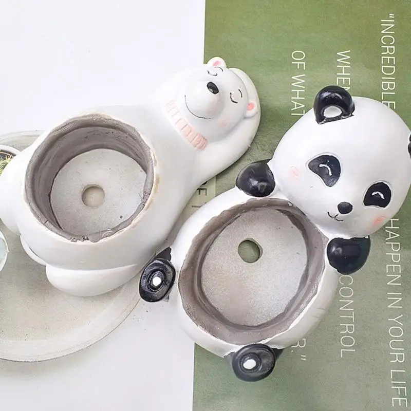 Kx4b لطيف الدب الباندا القالب سيليكون زهرة وعاء مزهرية القالب ديي الايبوكسي راتنج الراتنج العفن غجر الخرسانة العفن ديكورات