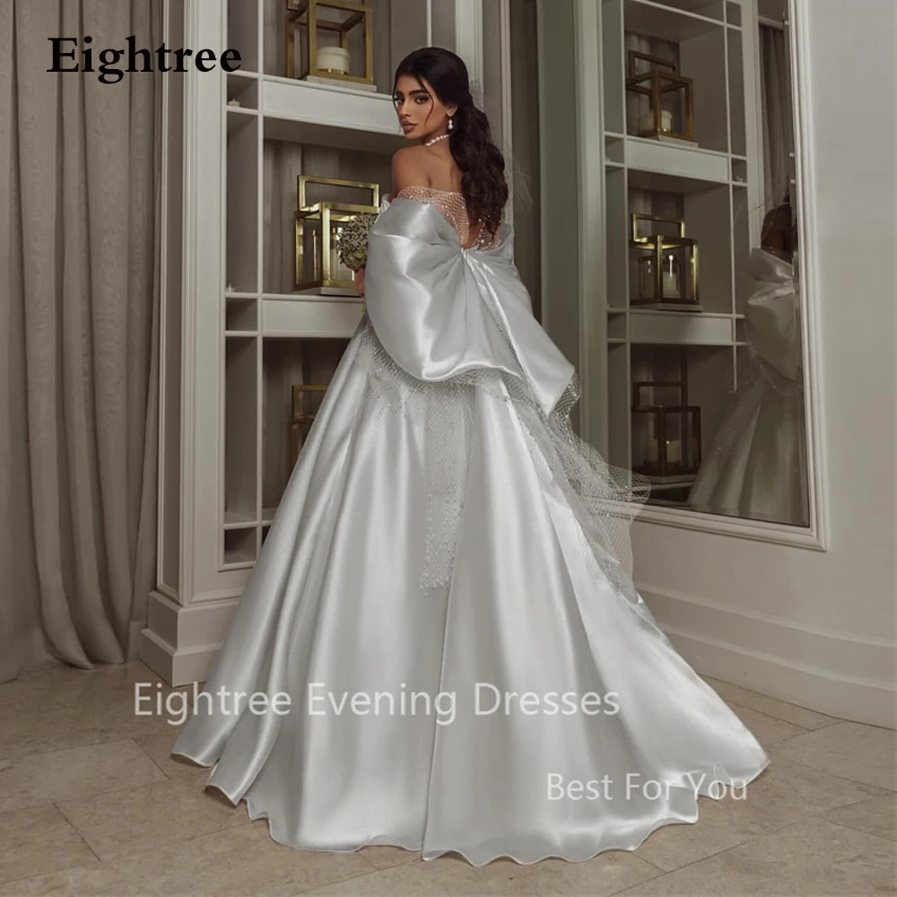 Eightree-Ivory A Line Vestido De Noite Para Noiva, Vestidos De Festa De Aniversário, Tule Árabe, Big Bow, Vestido De Noite Elegante Para Casamento, Princesa Vestidos De Baile